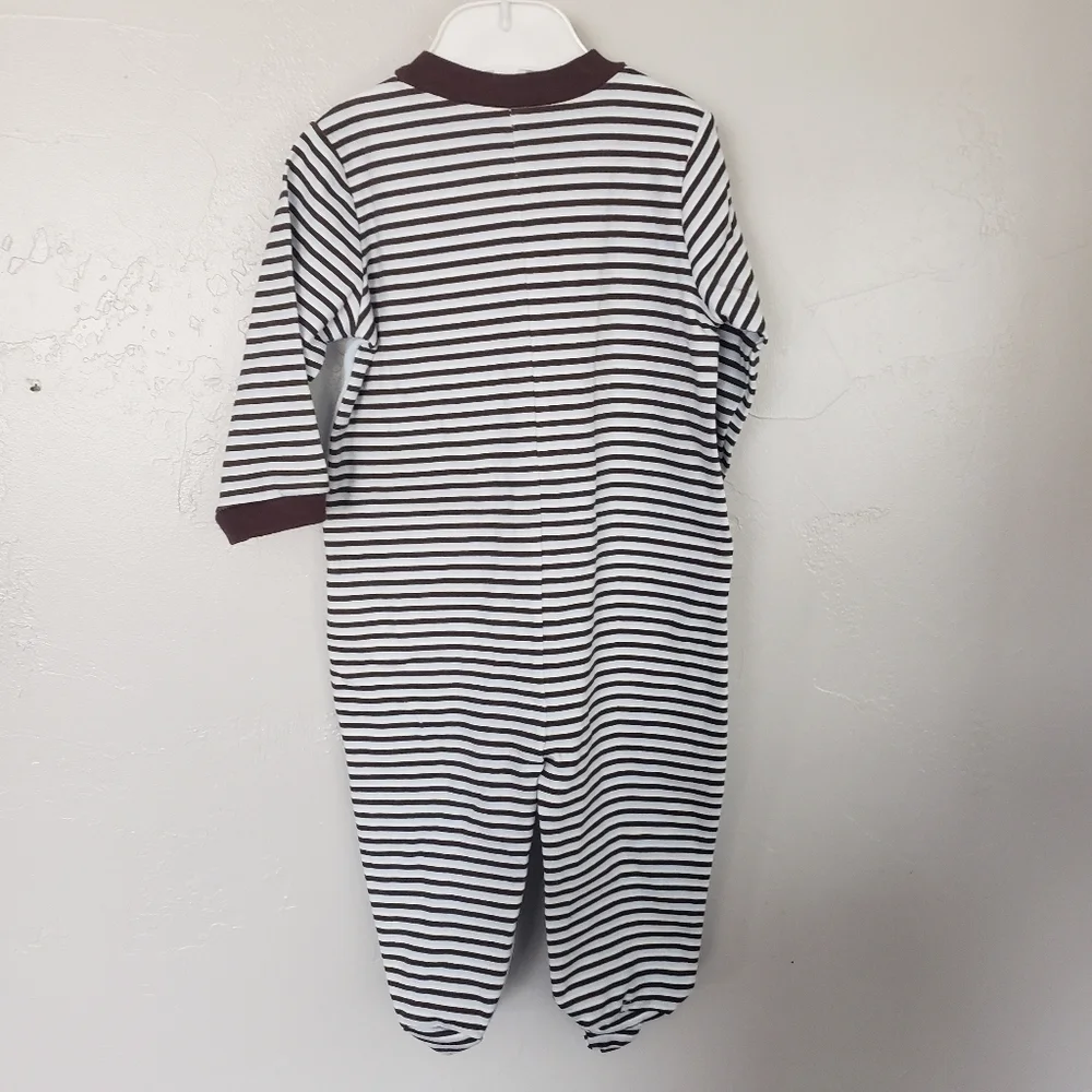 Babyworks NWOT Baby Boy 6-9 Months Blue Brown Footie Pajamas Dog Stripes PJs